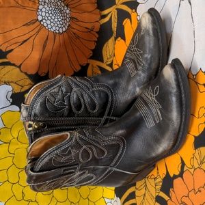 Black Bettye Muller Distressed Stars & Moons Low Cowboy Boho Festival Boots